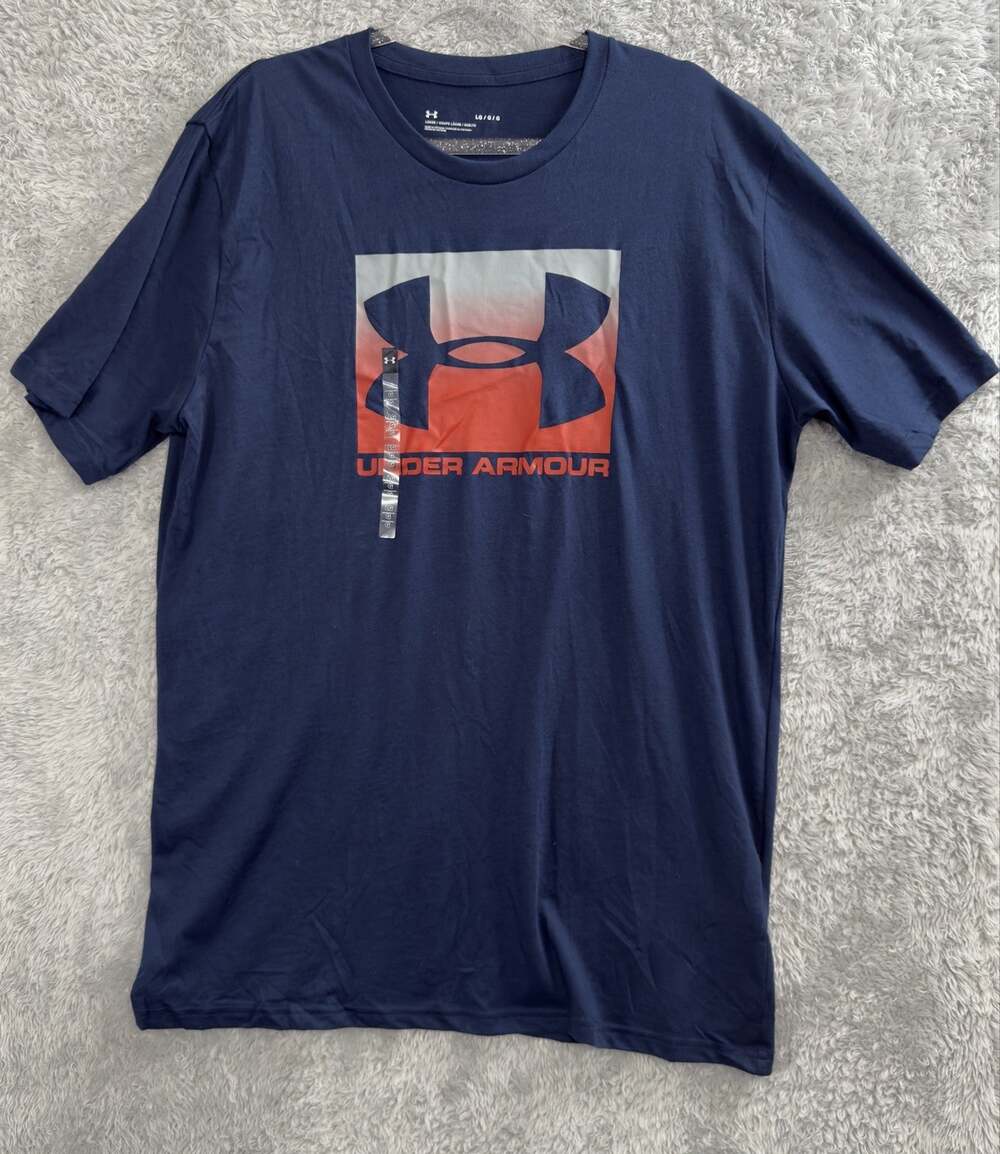 Under Armour Shirt Mens Large Blue Logo Graphic Loose Fit Sports Training